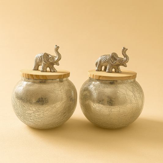 Round Silver Jars - Set of 2